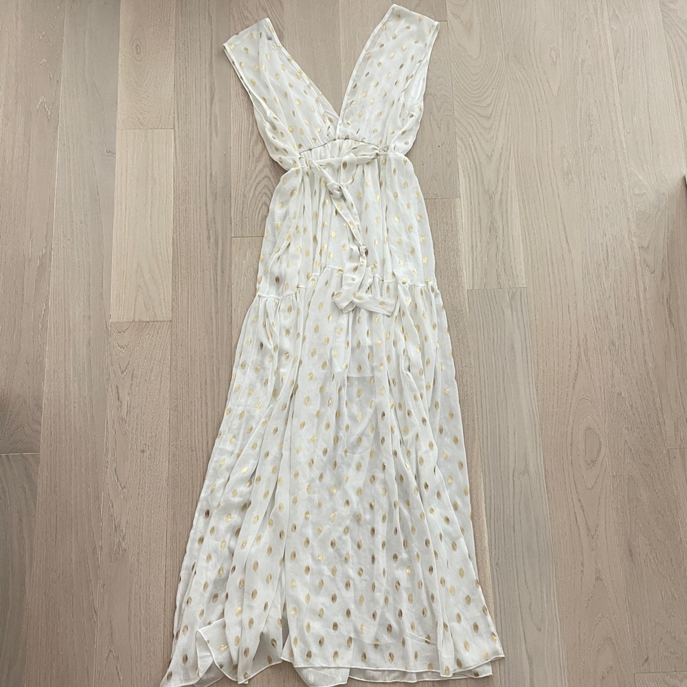 Double V Elastic Waist Maxi Dress